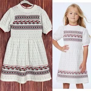 Janie and Jack Fair Isle Rose Sweater Dress Puff Sleeves Knee Length Size 5